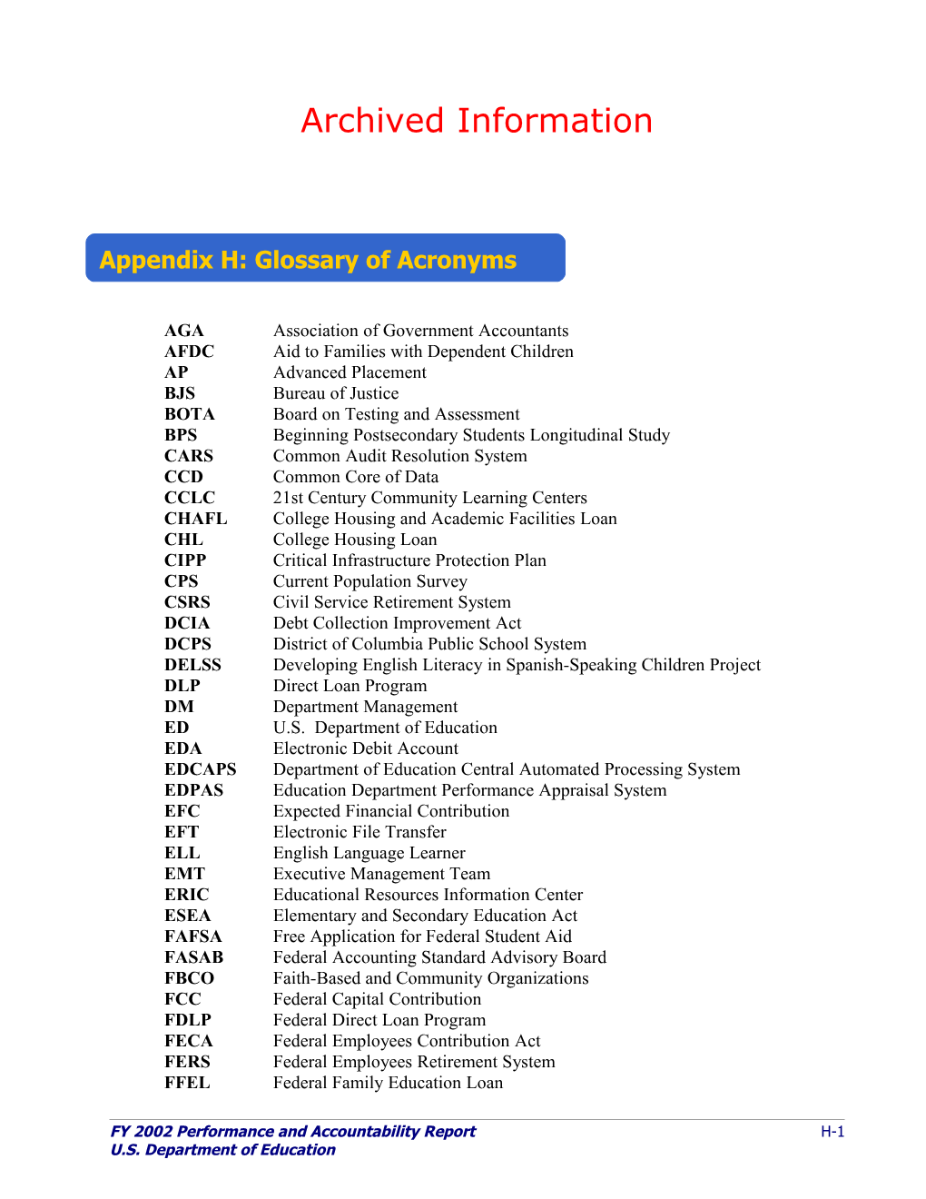 Archived: Glossary of Acronyms (MS Word)