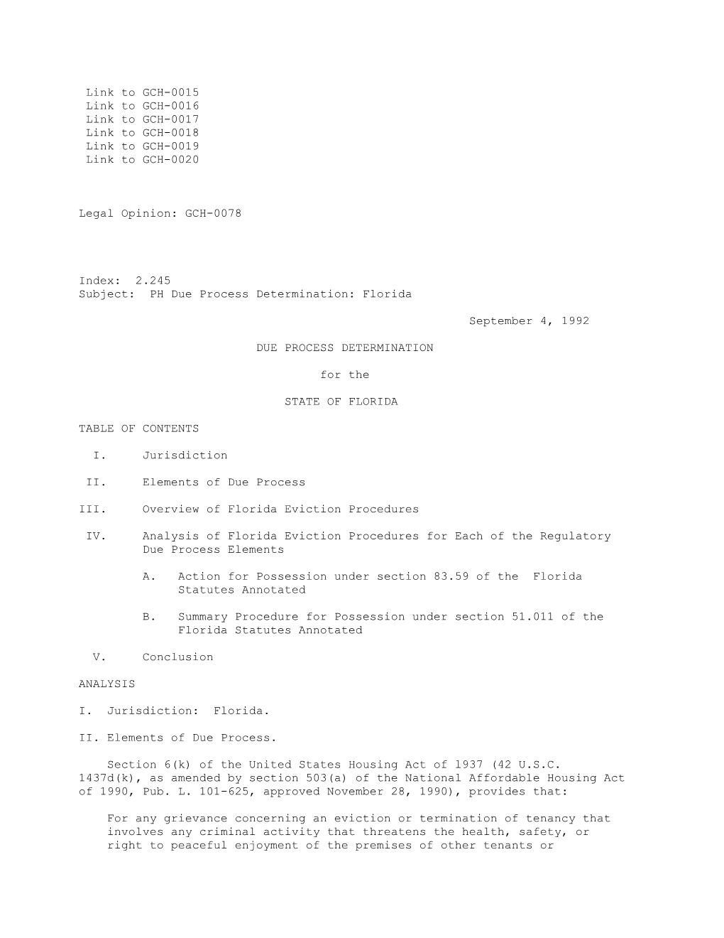Subject: PH Due Process Determination: Florida