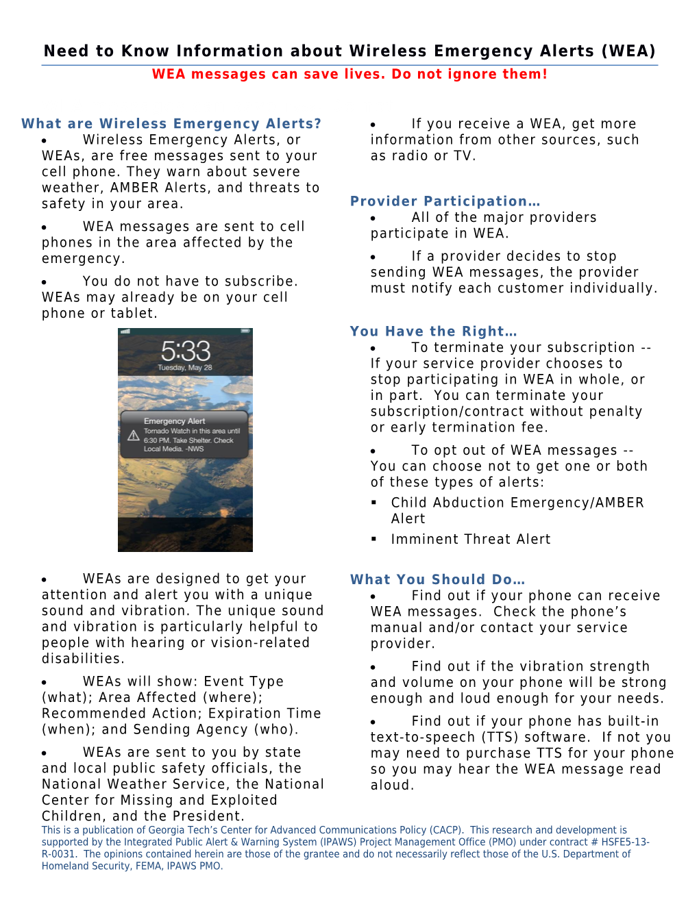 Need to Know Information About Wireless Emergency Alerts (WEA)