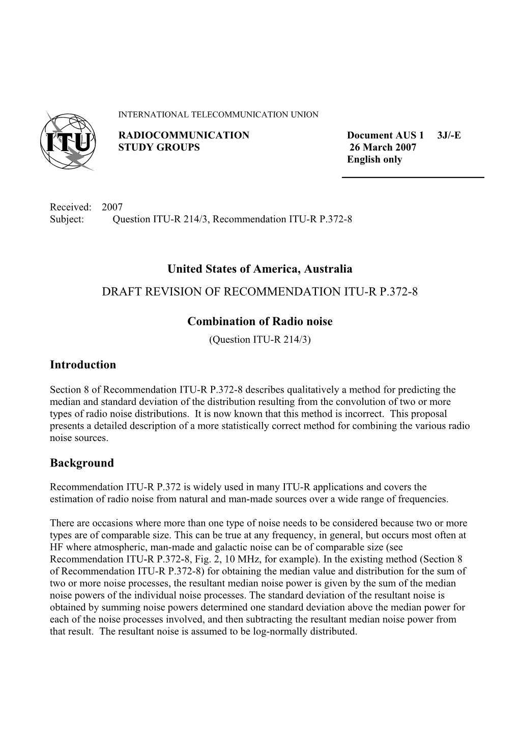 Draft Revision of Recommendation ITU-R P.372-8