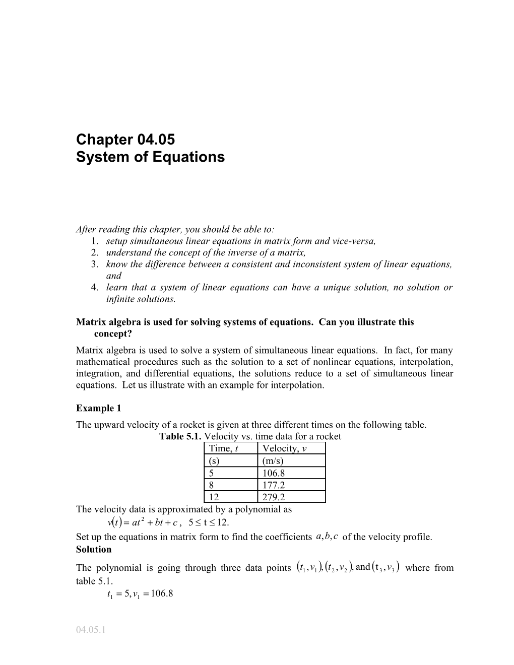 System of Equations: General Engineering