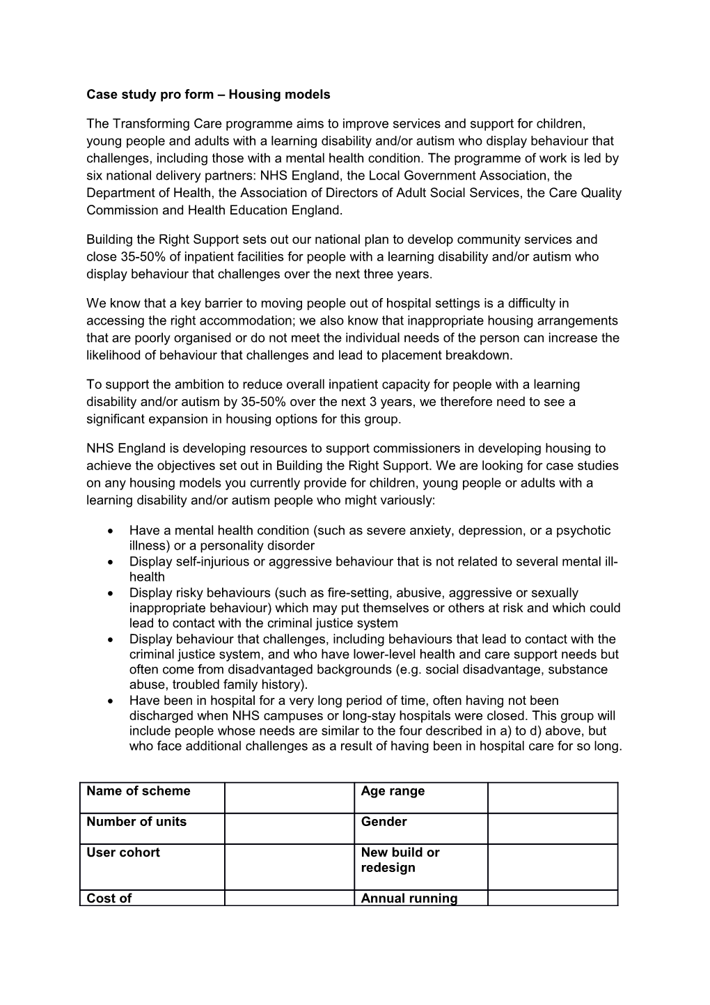 Case Study Pro Form Housing Models