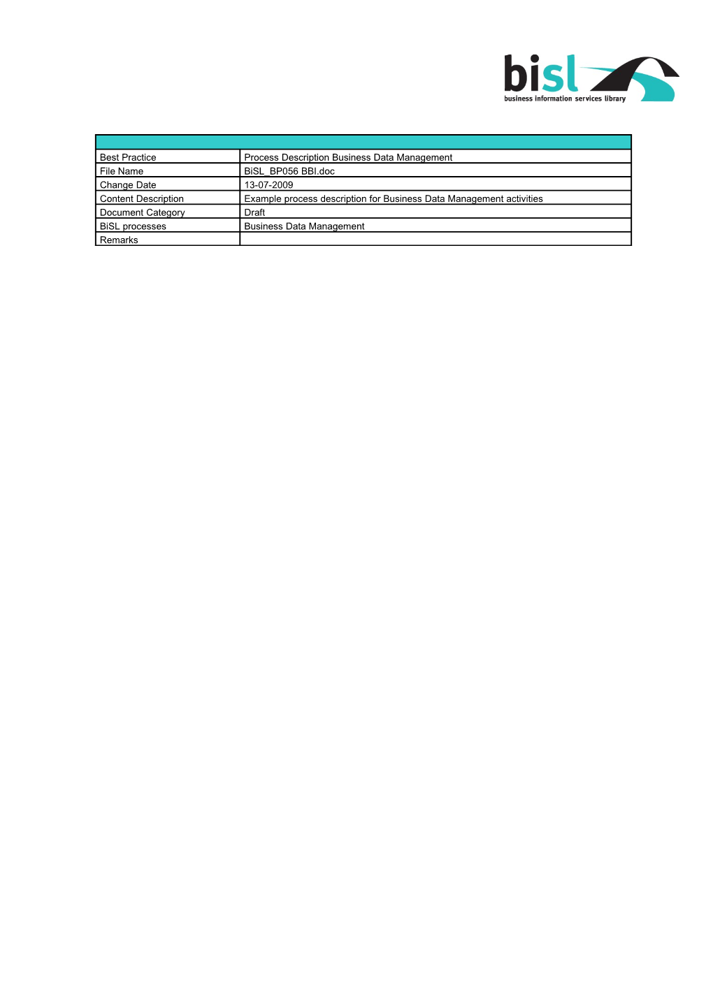 Bisl BP056 Process Description Business Data Management