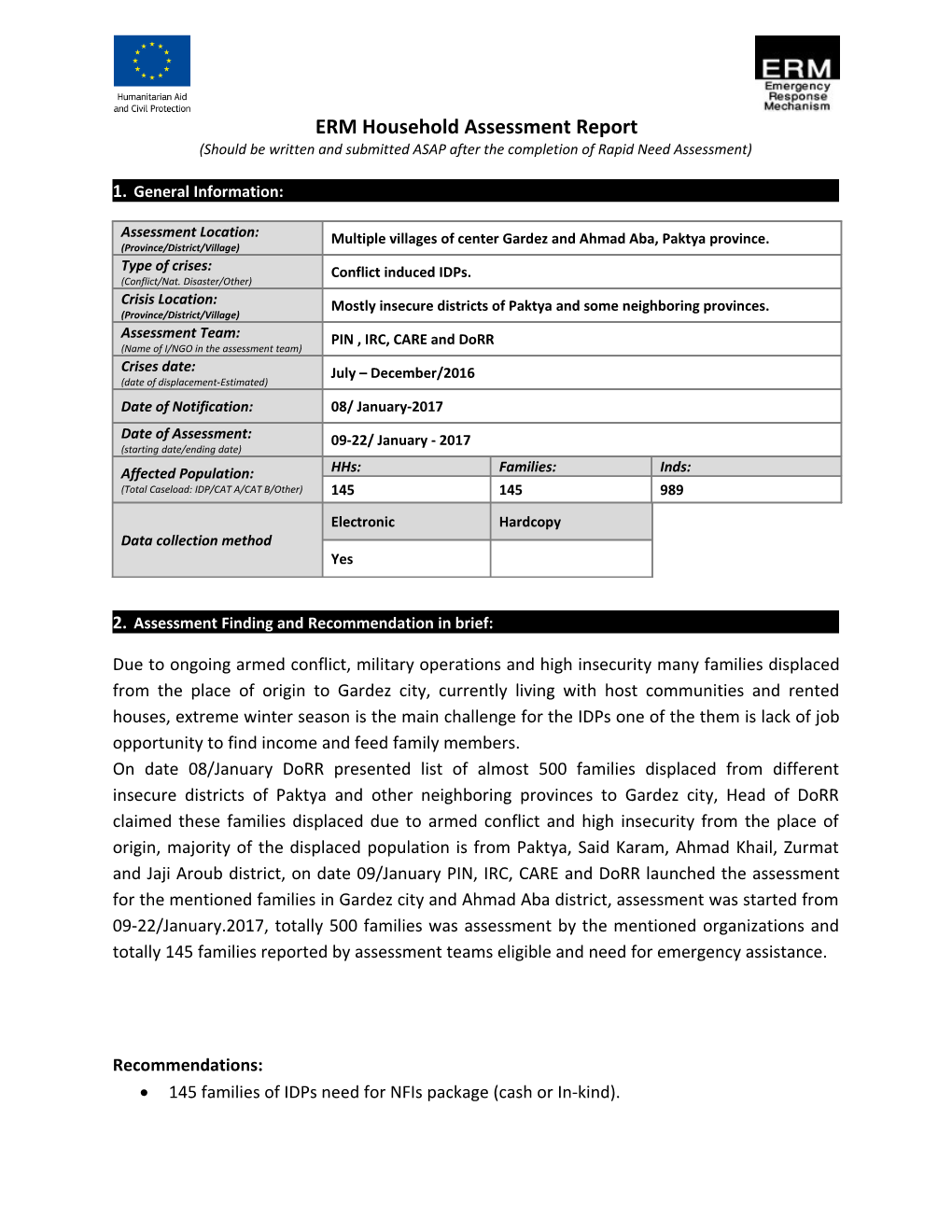 ERM Householdassessment Report