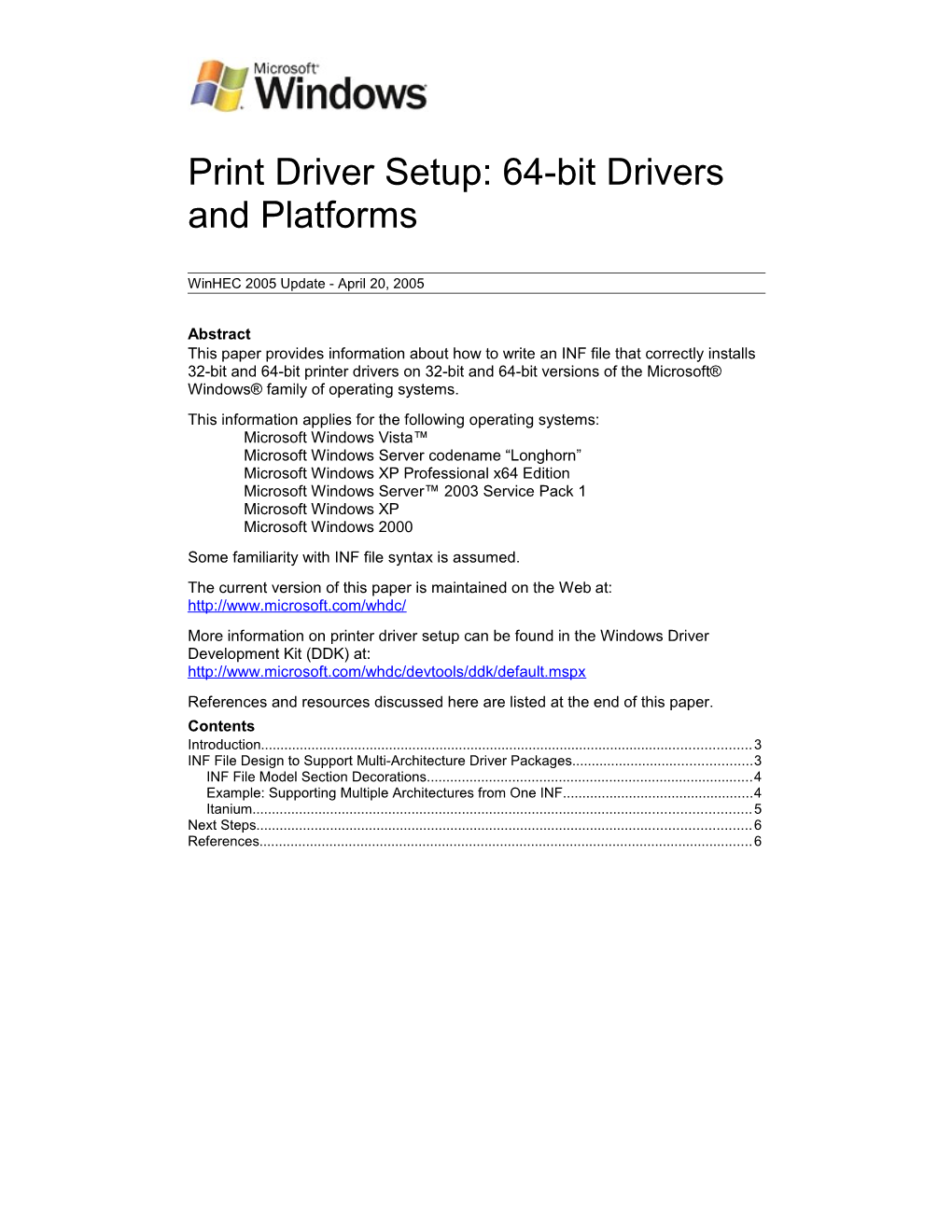 Print Driver Setup: 64-Bit Drivers and Platforms