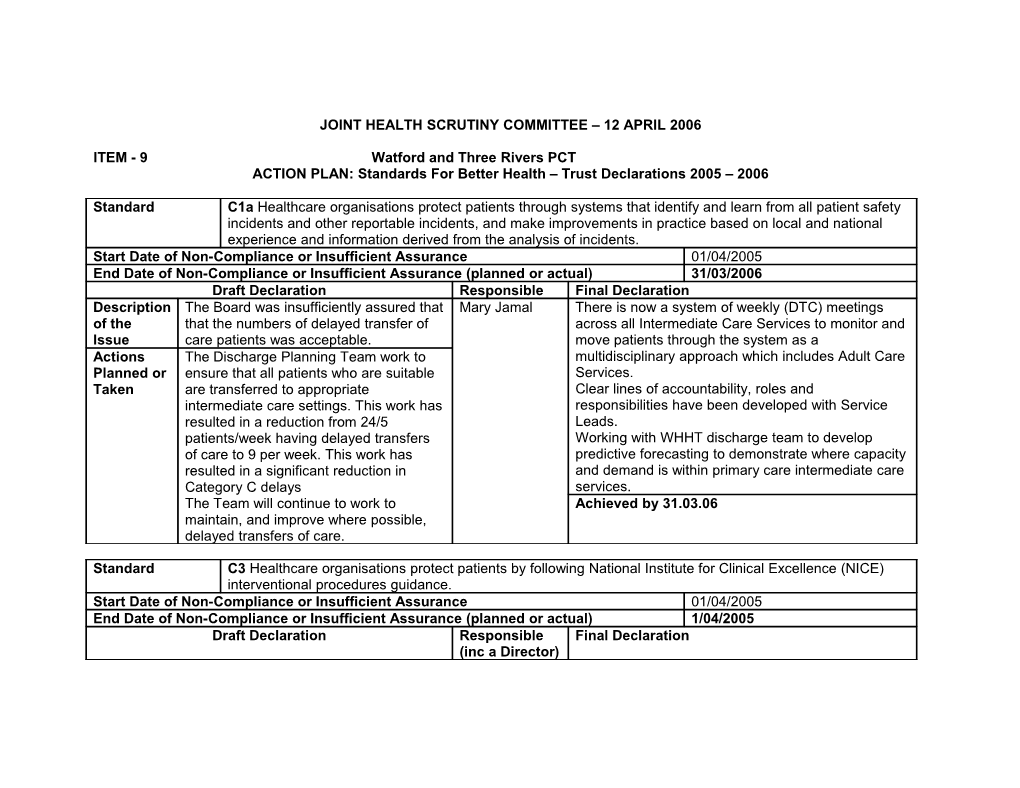 Standards for Better Health Trust Declarations 2005 2006