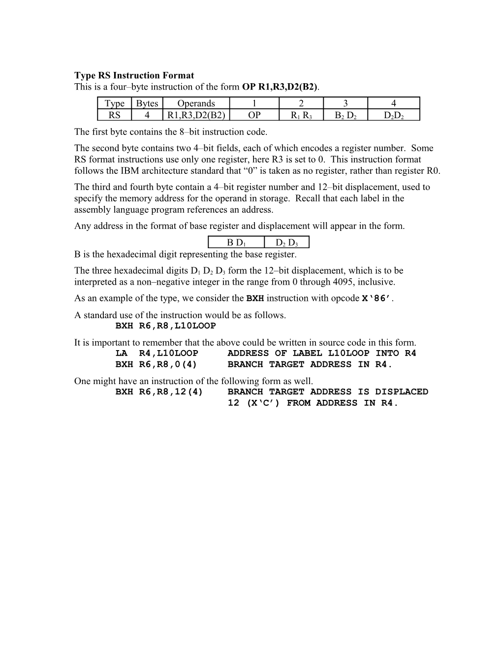 Type RS Instruction Format