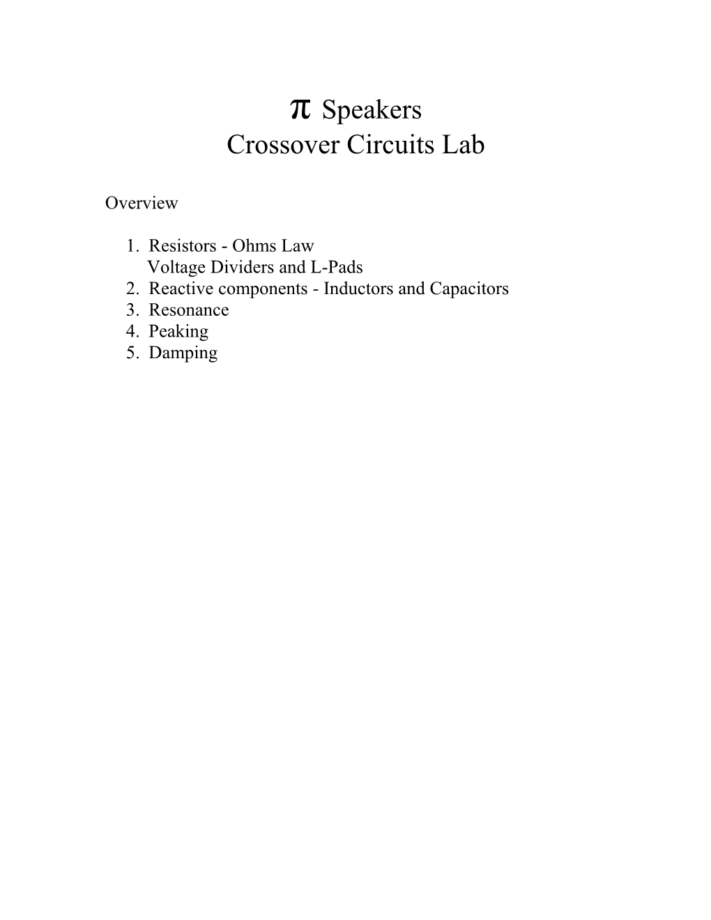 Crossover Circuits Lab