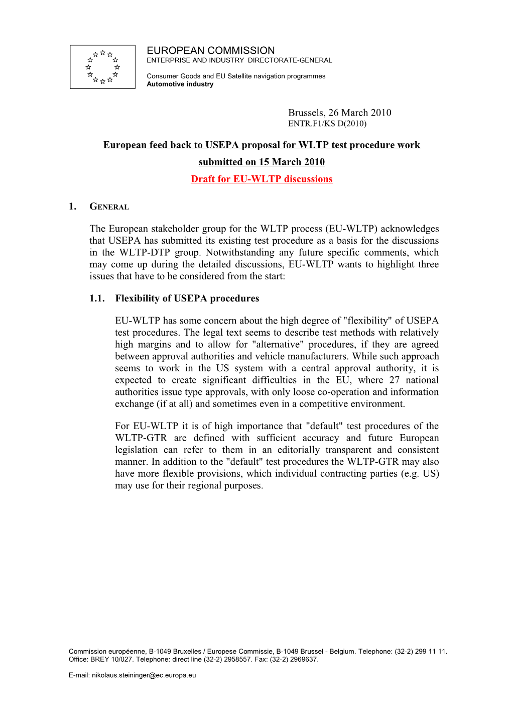 European Feed Back to USEPA Proposal for WLTP Test Procedure Work