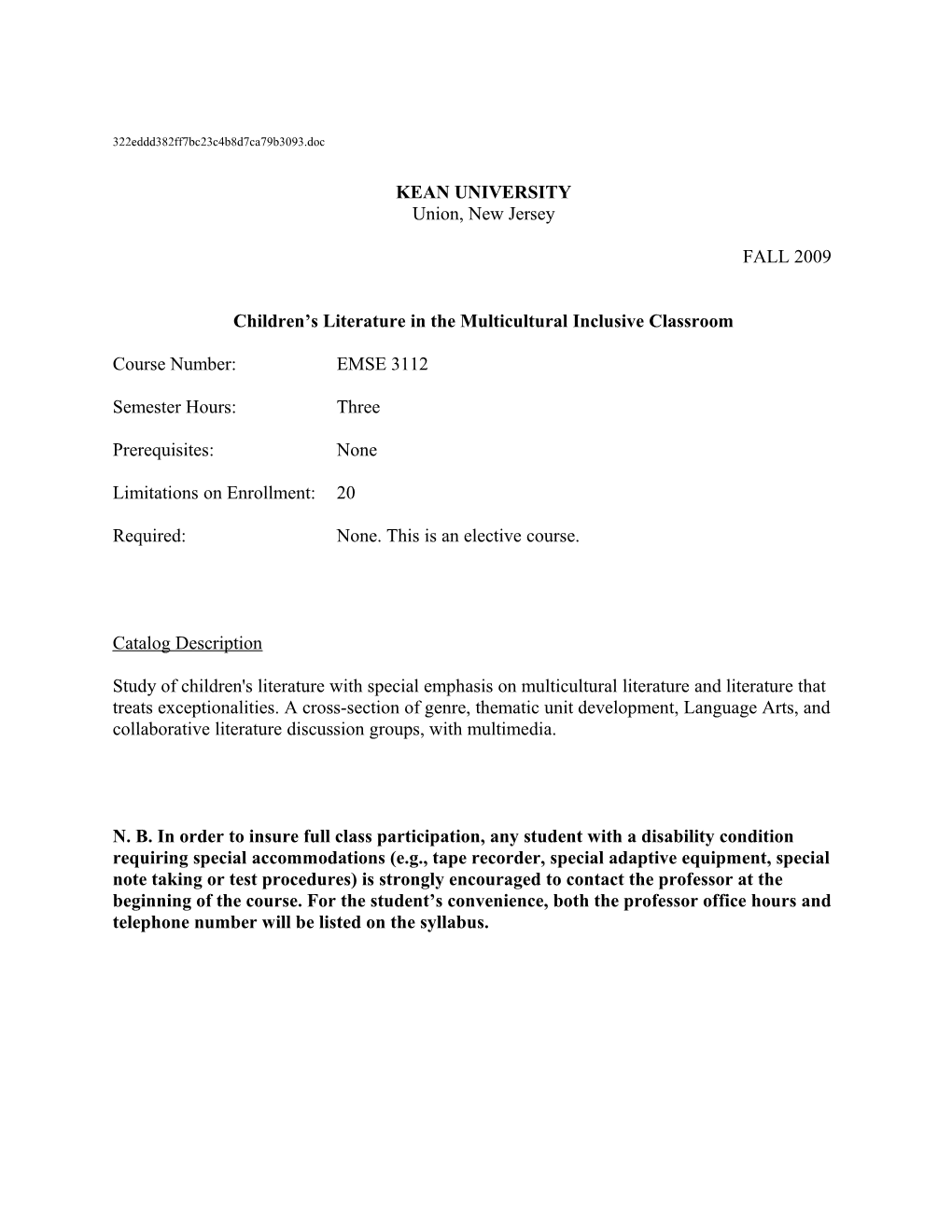 EMSE 3420 Course Outline FA09