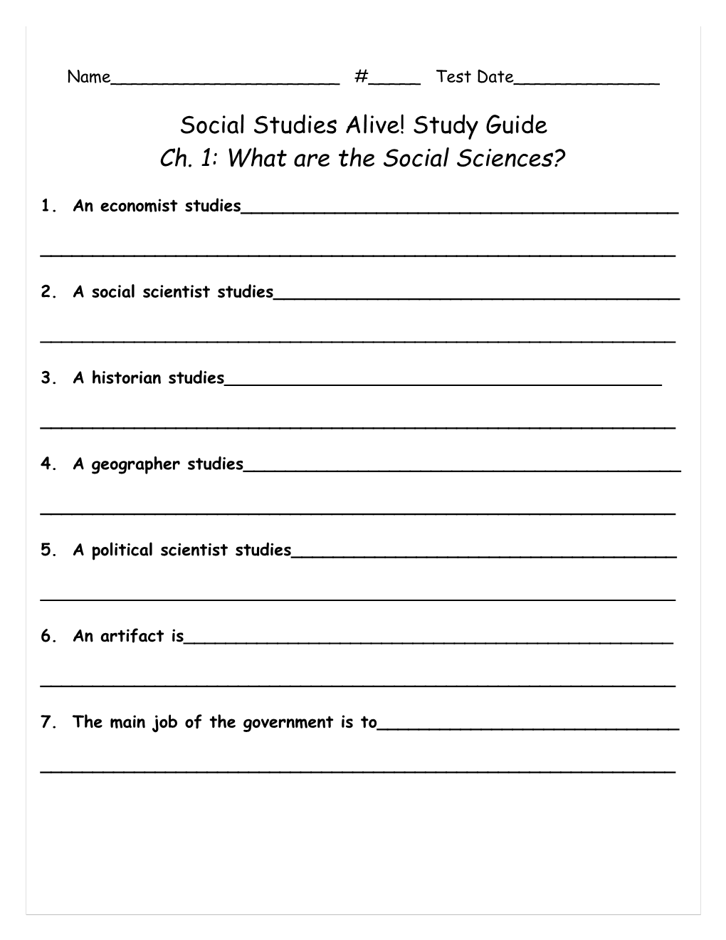 Social Studies Alive! Study Guide