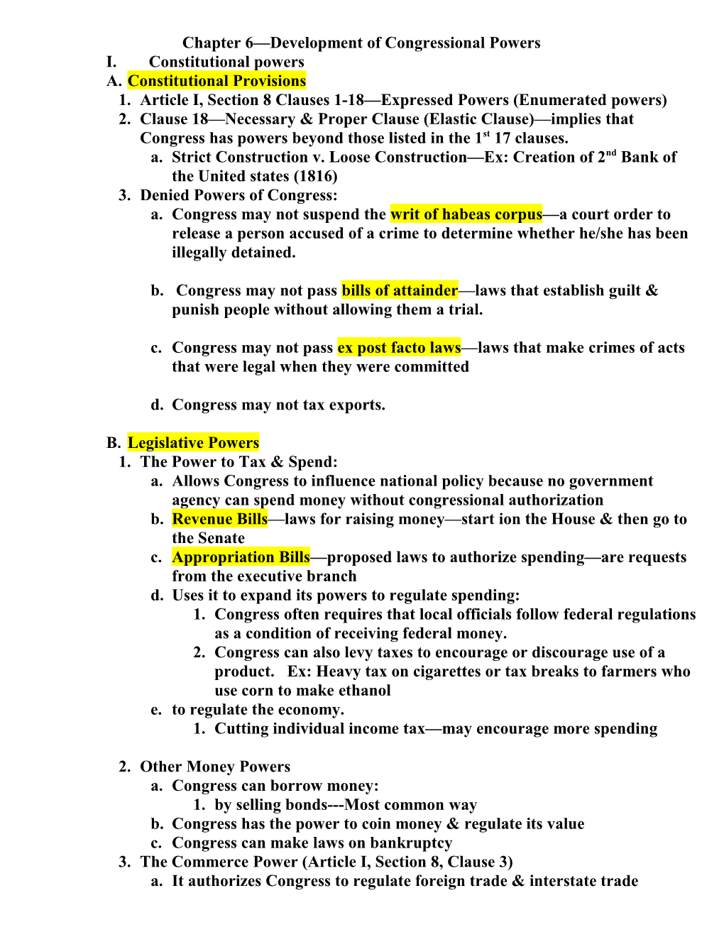 Chapter 6 Development of Congressional Powers