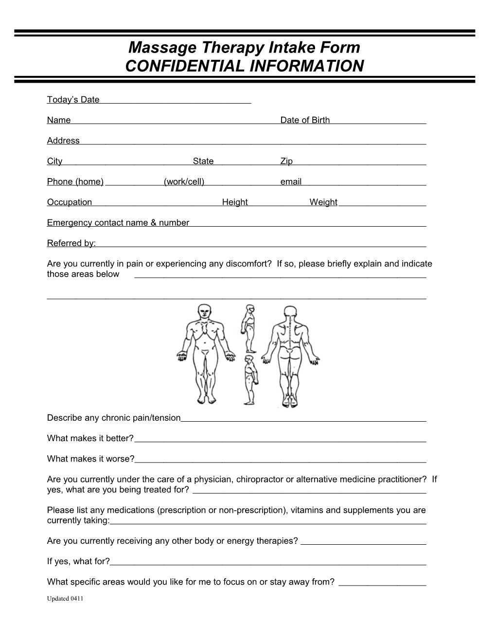 Massage Therapy Intake Form