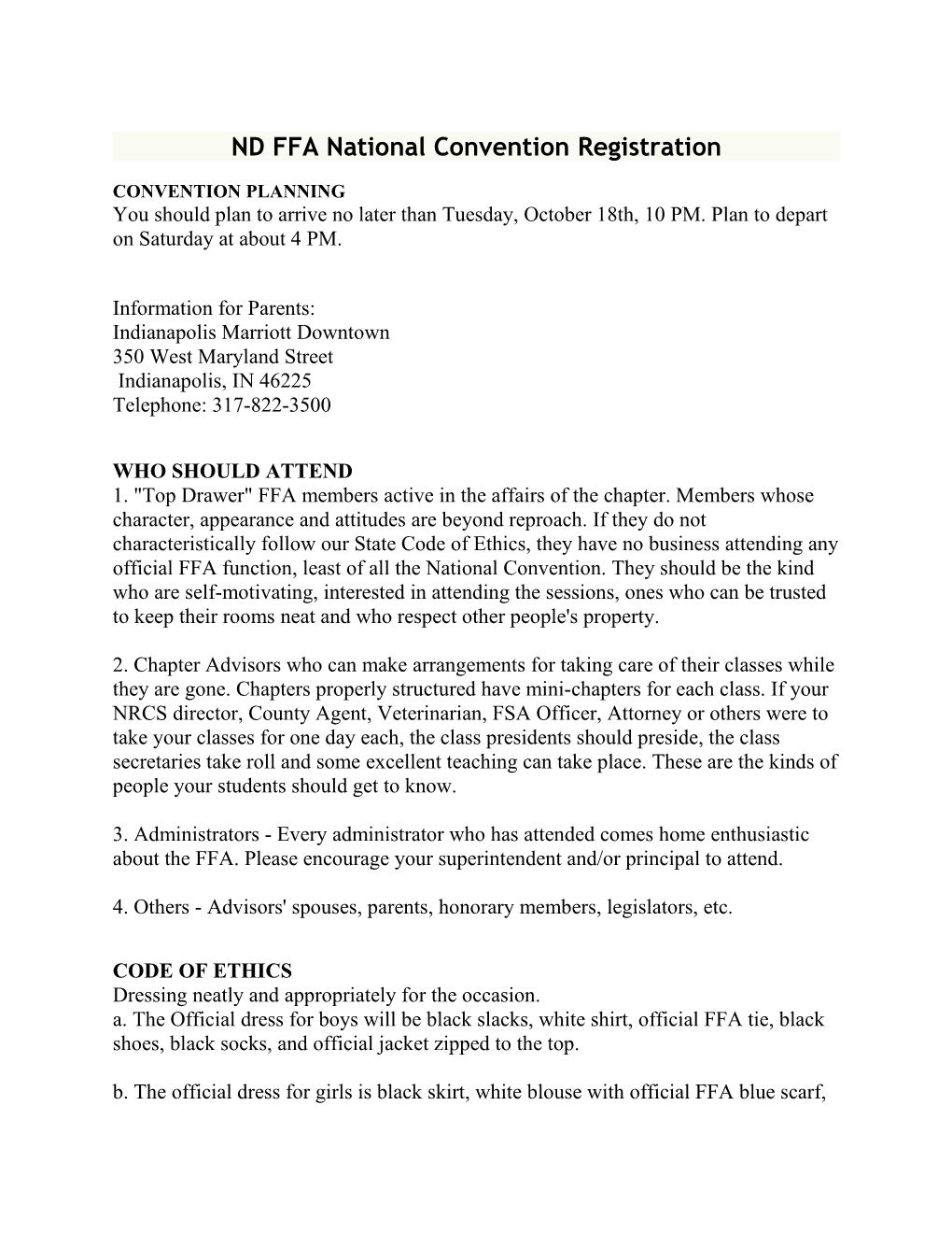 ND FFA National Convention Registration