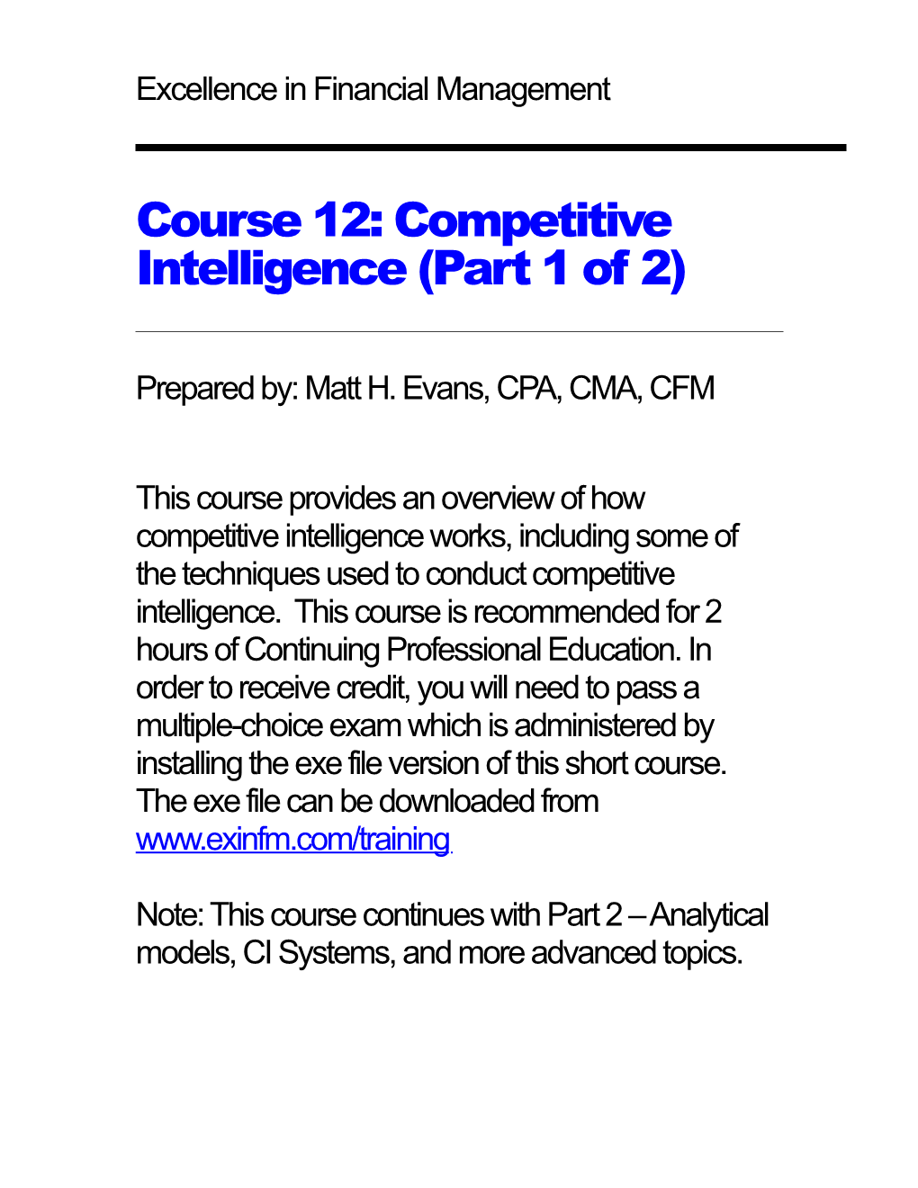 Course 12: Competitive Intelligence (Part 1 of 2)