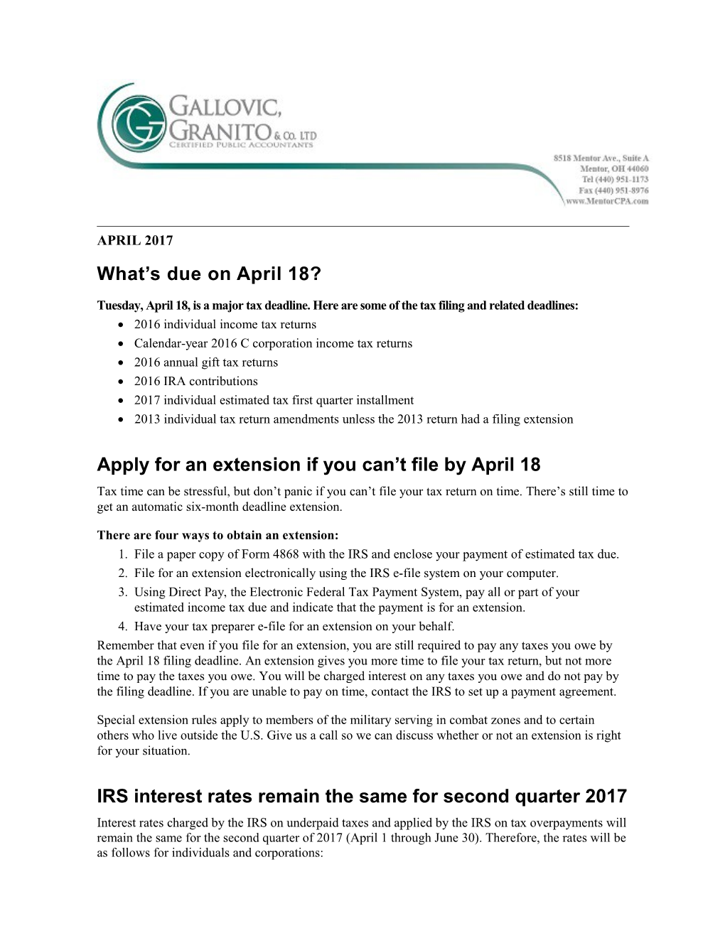 Tuesday, April 18, Is a Major Tax Deadline. Here Are Some of the Tax Filing and Related