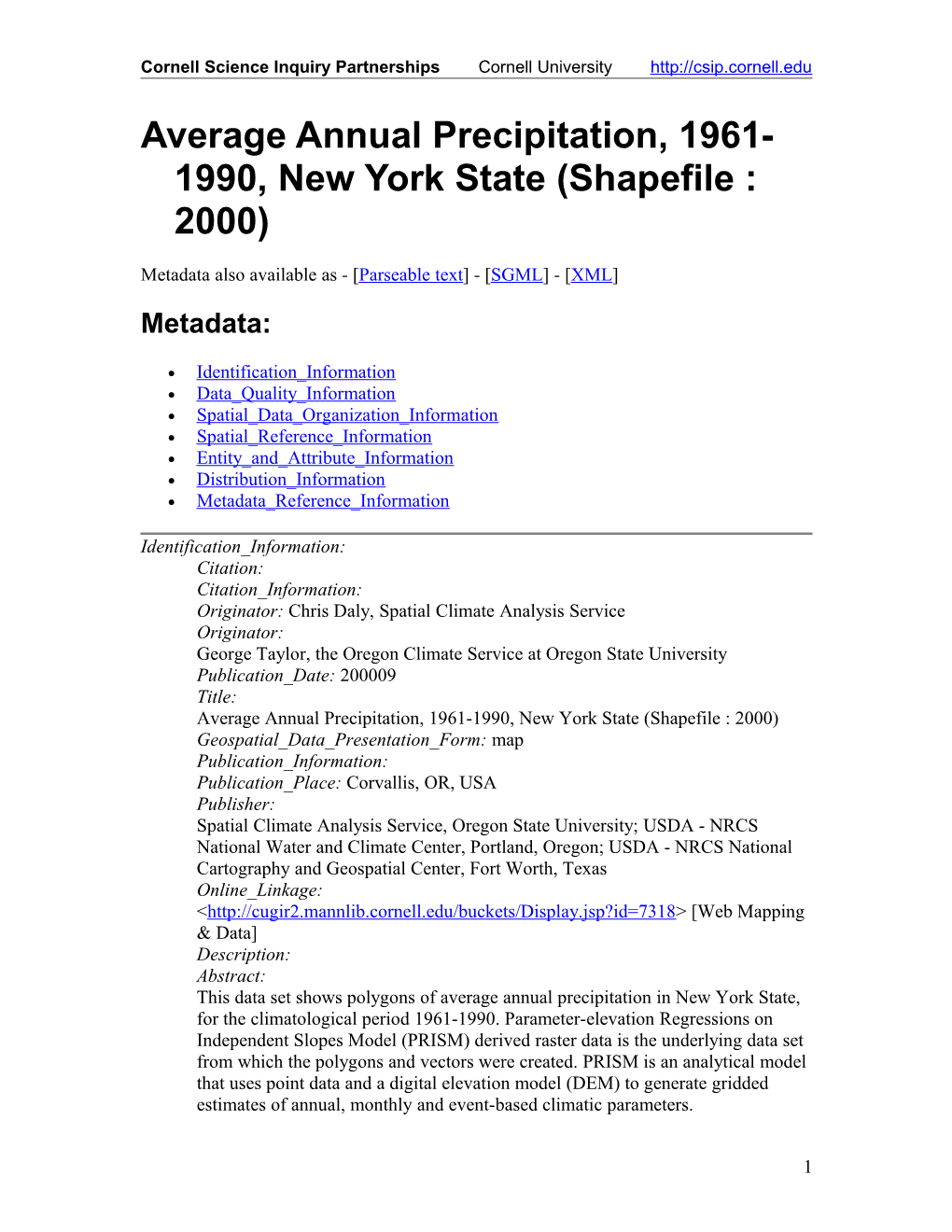 Average Annual Precipitation, 1961-1990, New York State (Shapefile : 2000)