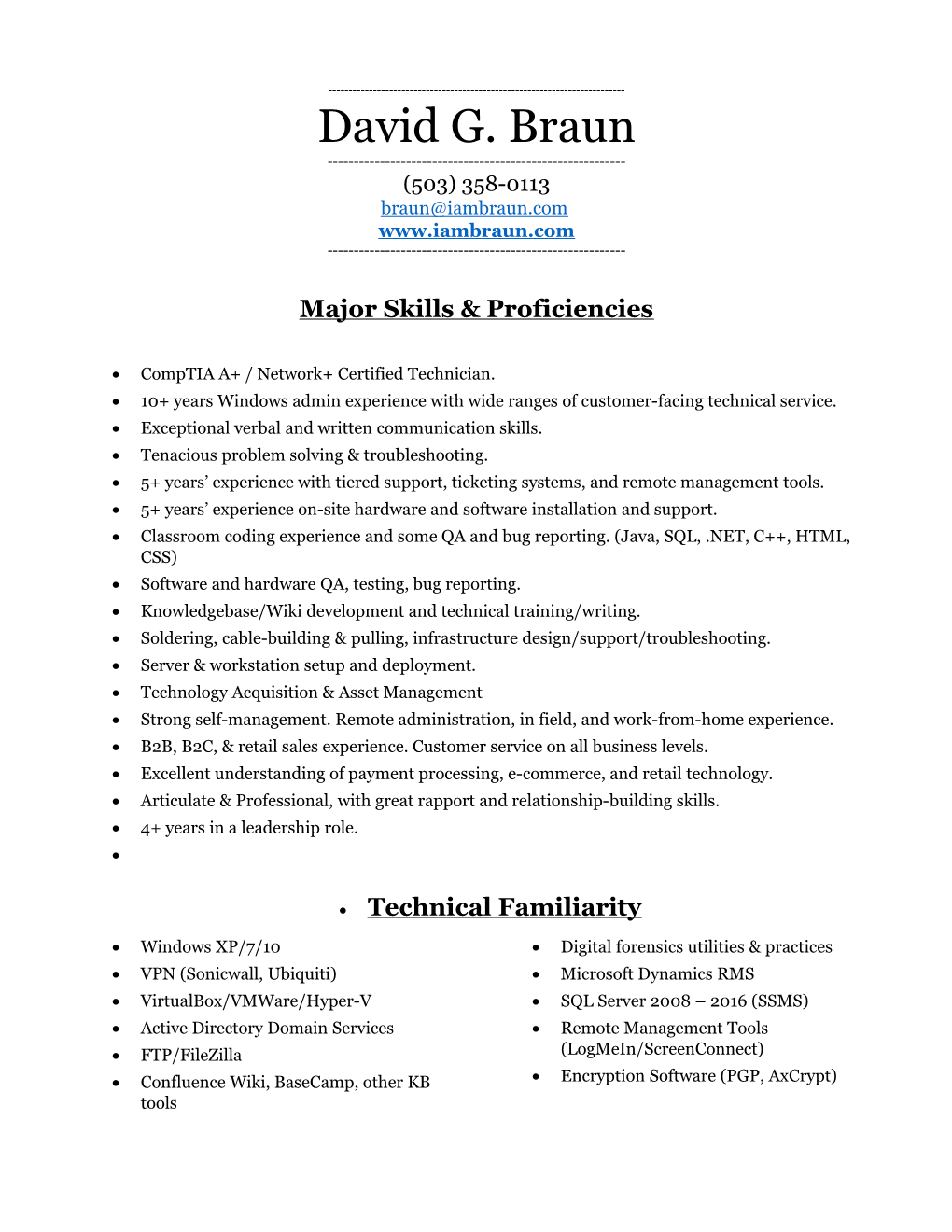 Majorskills & Proficiencies