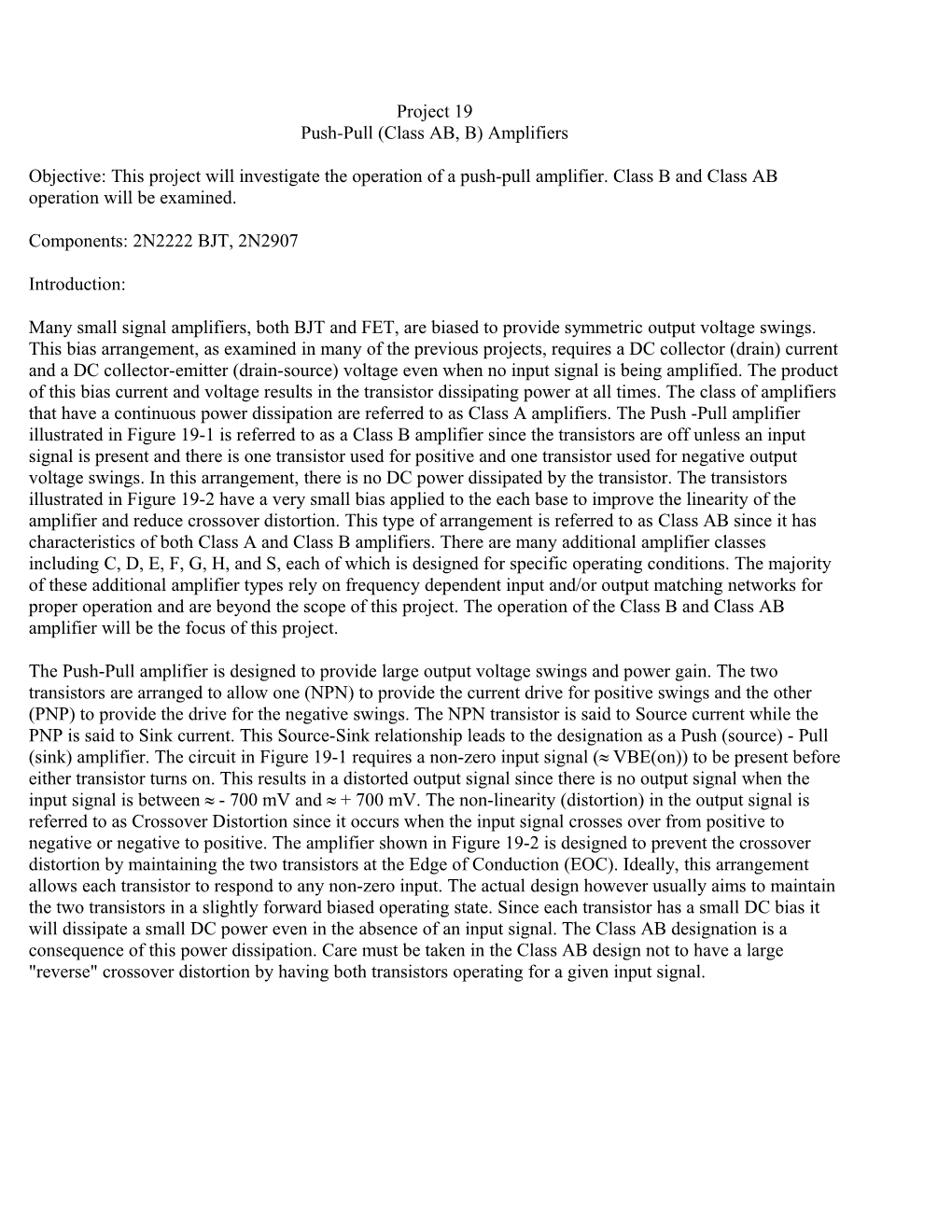 Project 19 Push-Pull (Class AB, B) Amplifiers