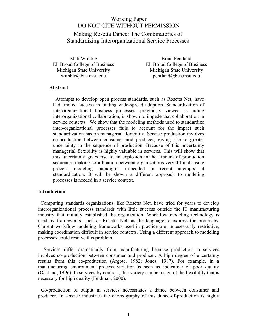 Combinatorial Issues in Interorganizational Process Design in Services