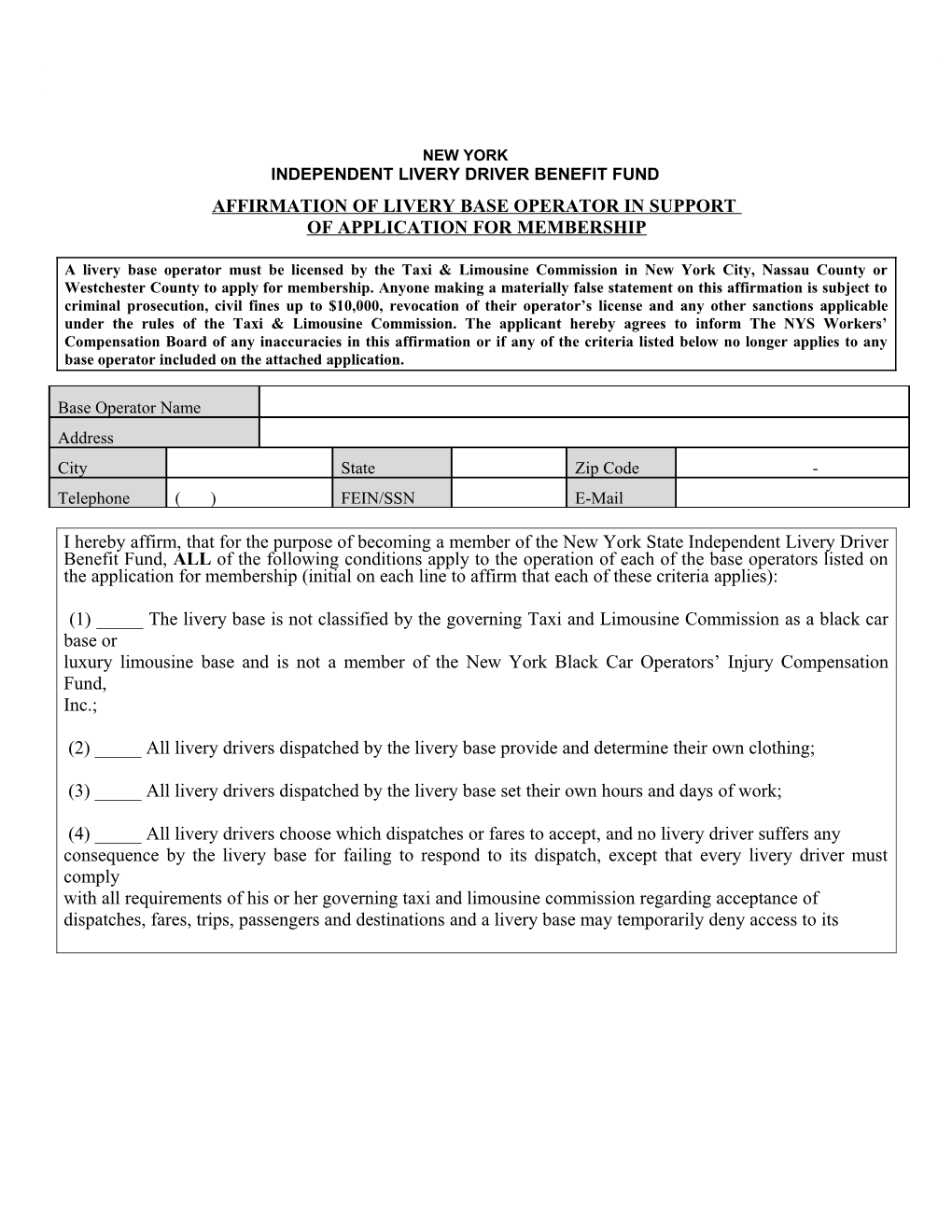 Affirmation of Livery Base Operatorin Support