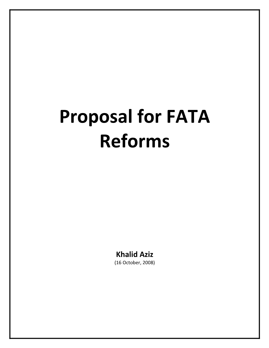 Proposal for FATA Reforms