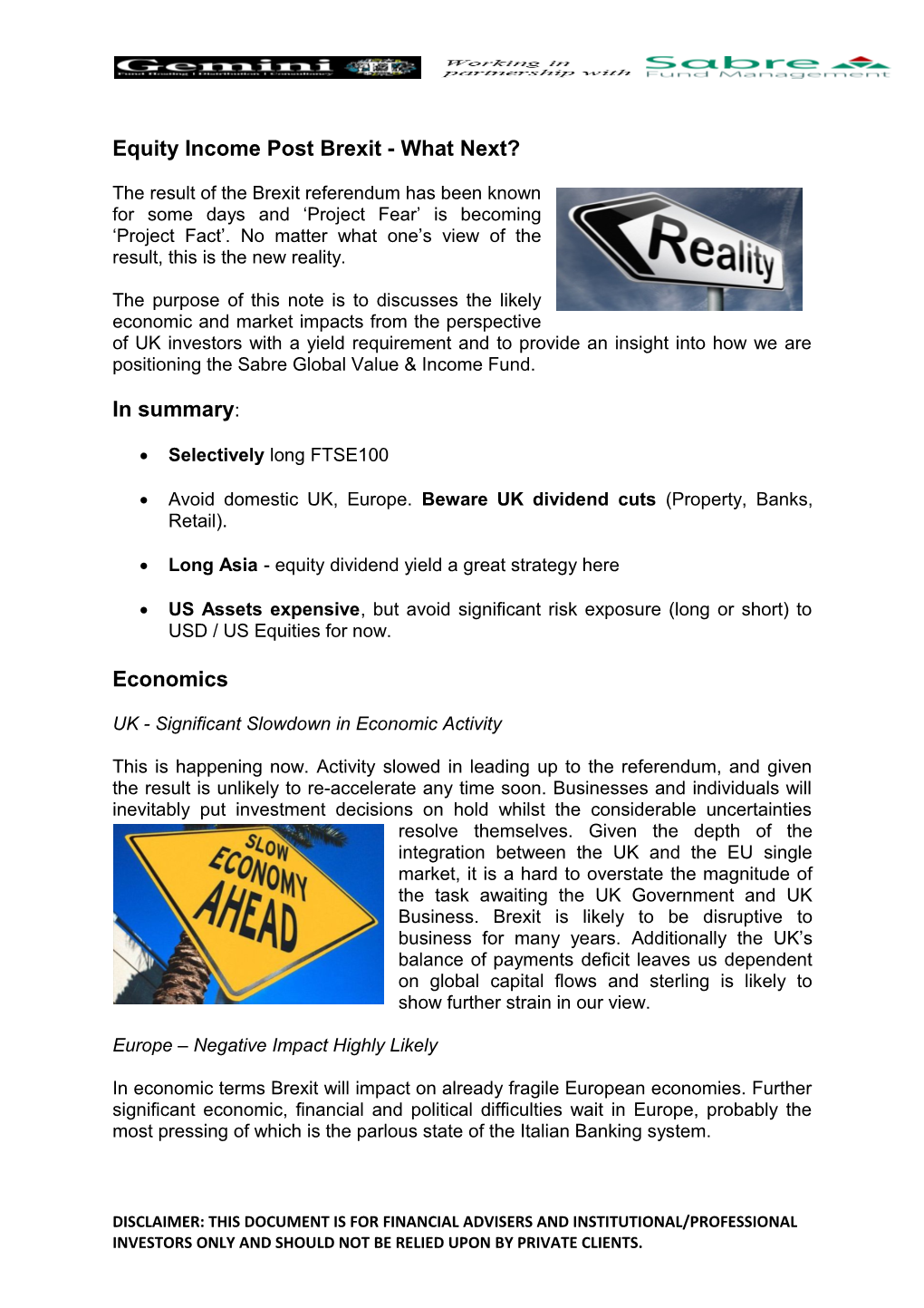 Equity Income Post Brexit - What Next?