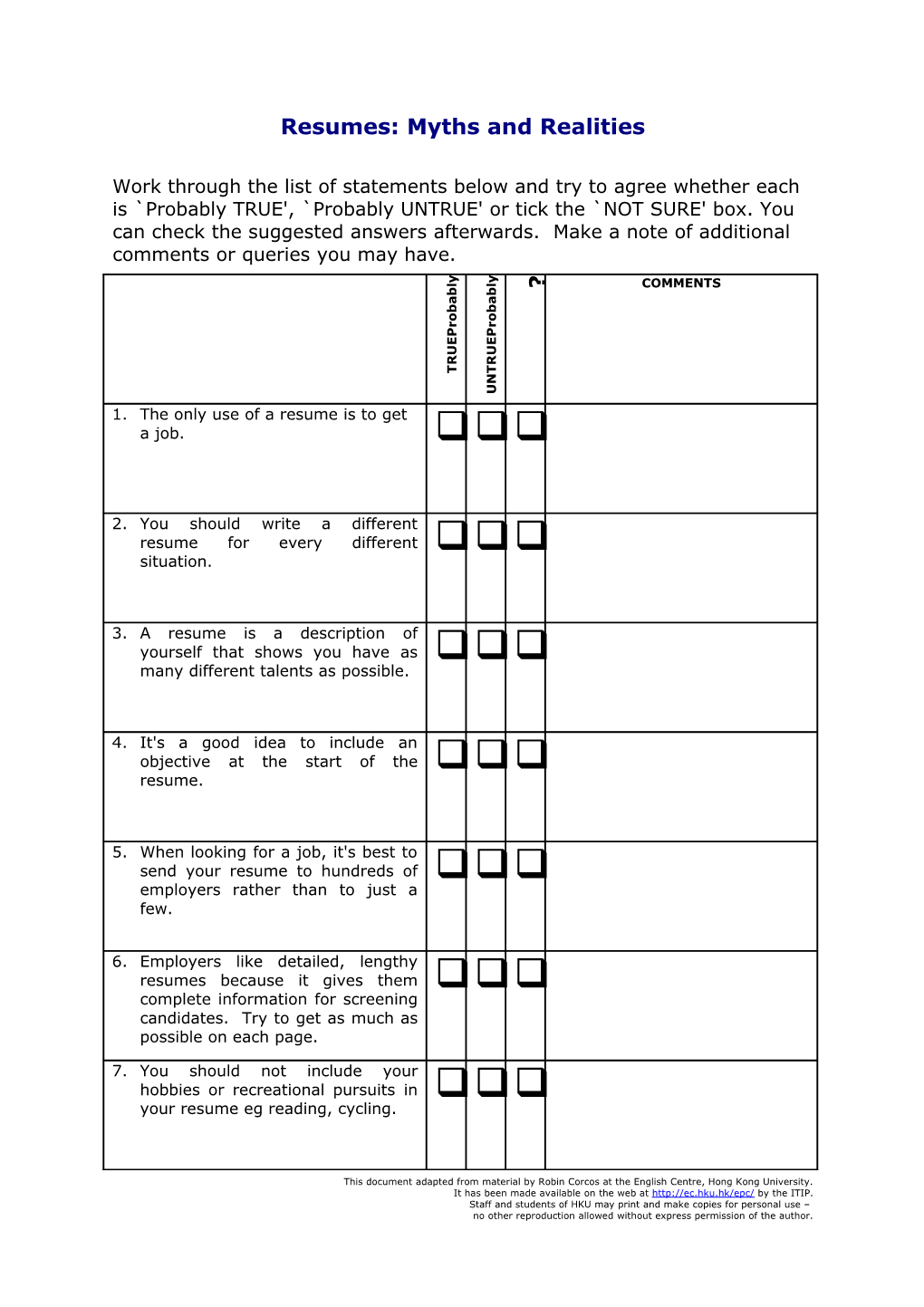 Resume: Myths and Realities