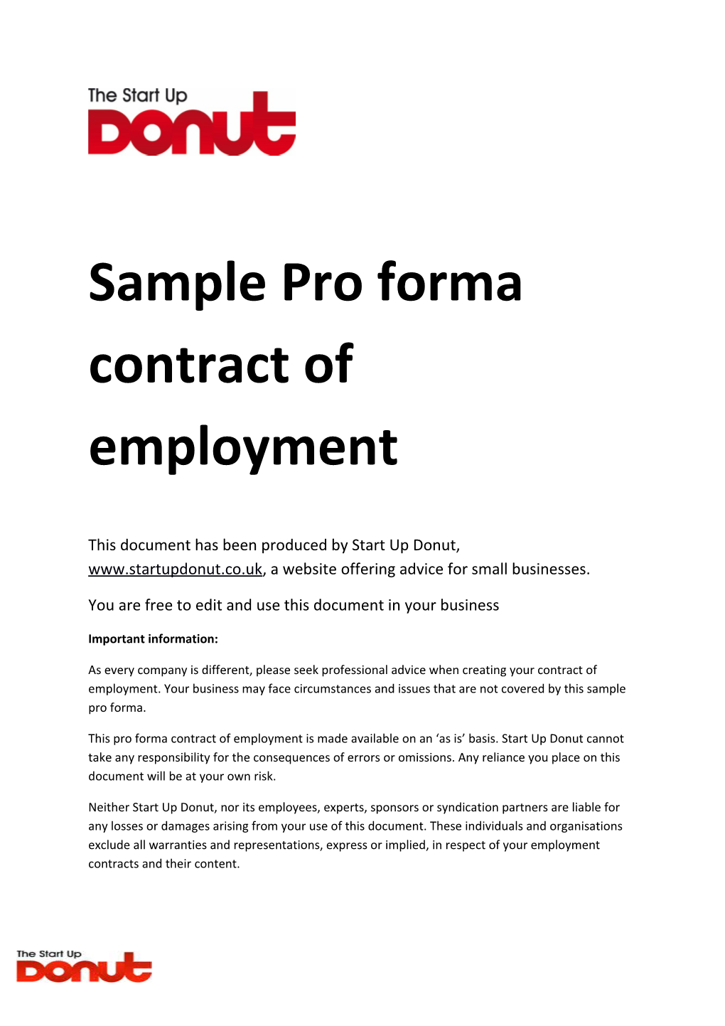Sample Pro Forma Contract of Employment
