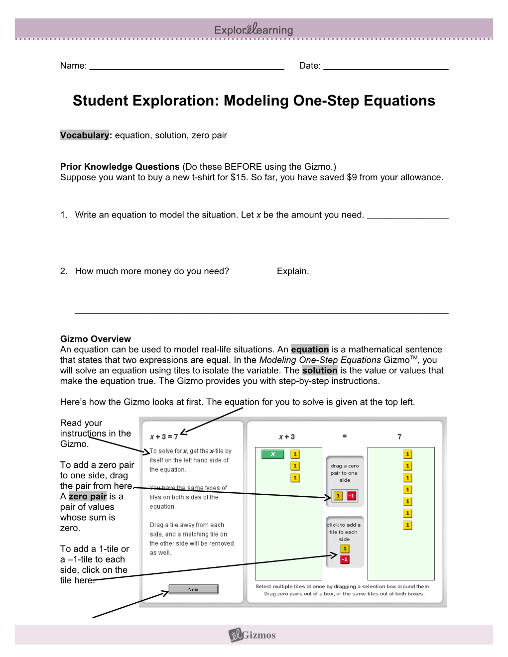 Modeling One-Step Equations