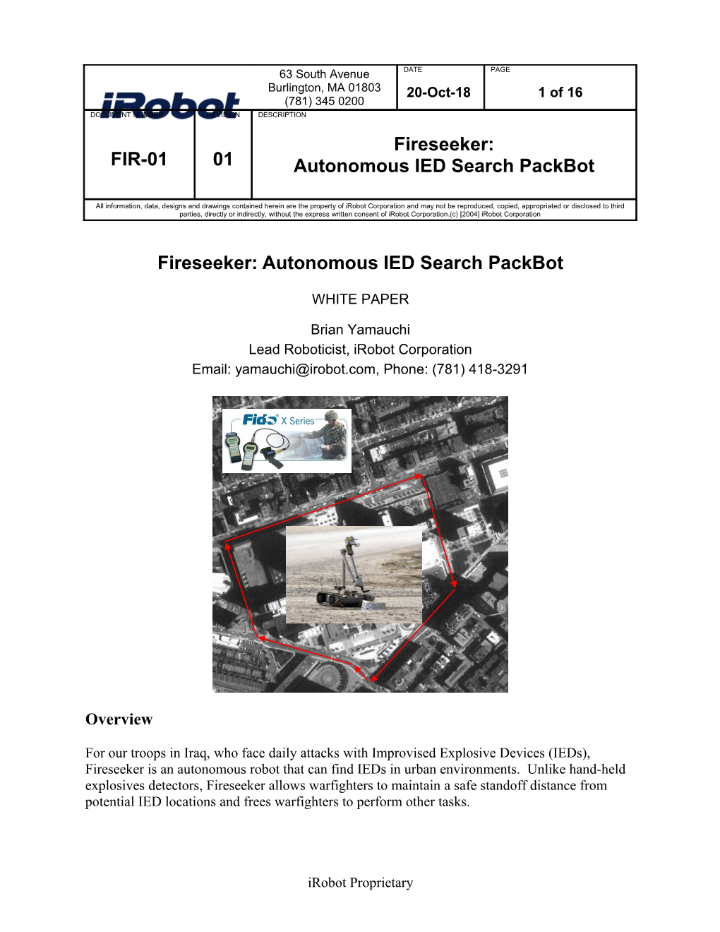 Fireseeker: Autonomous IED Search Packbot