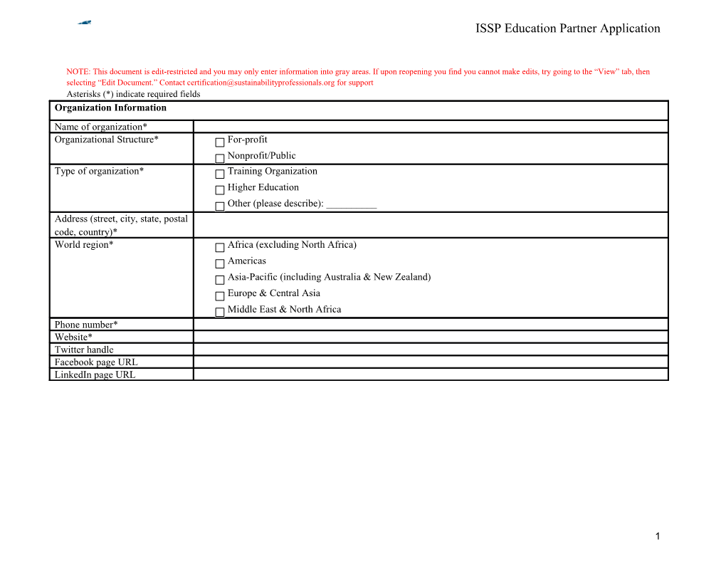 ISSP Education Partner Application