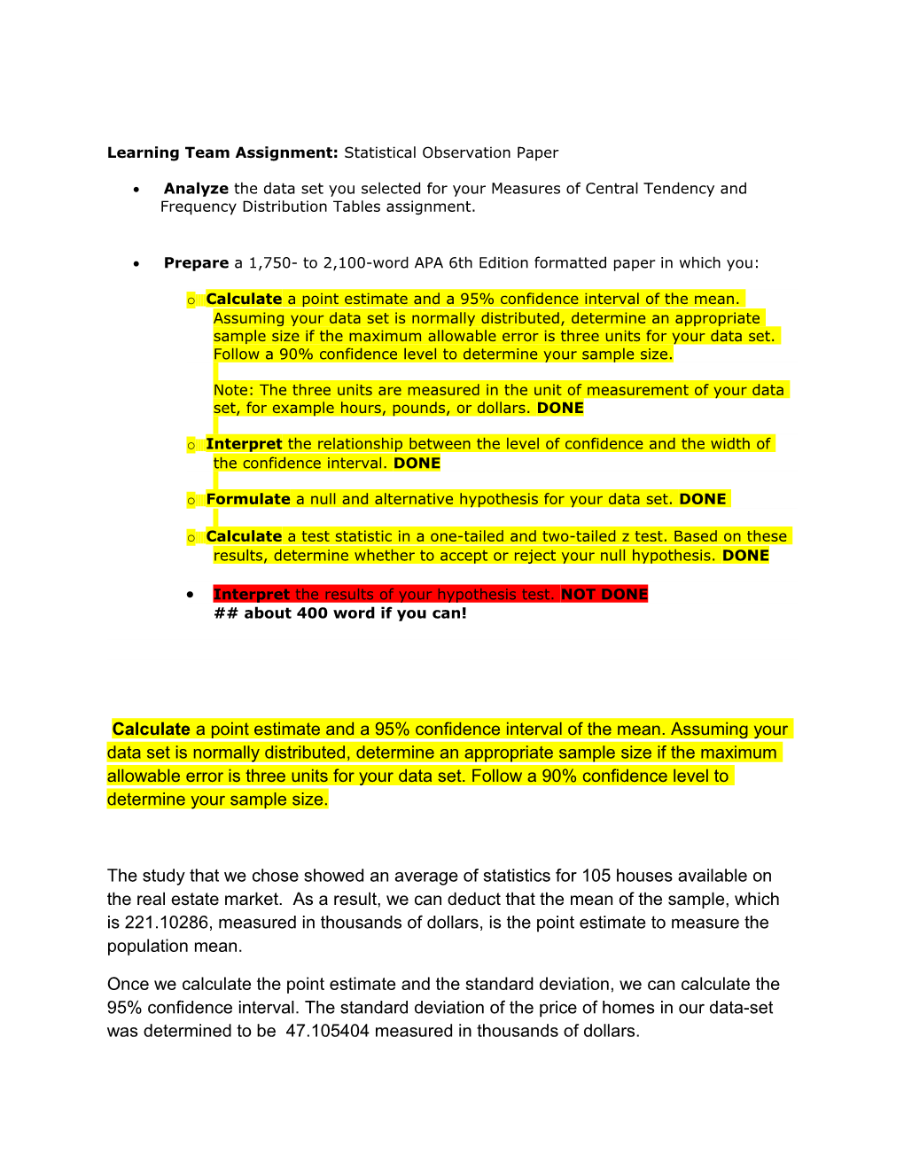 Learning Team Assignment: Statistical Observation Paper