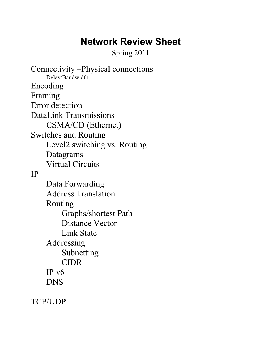 Netework Review Sheet