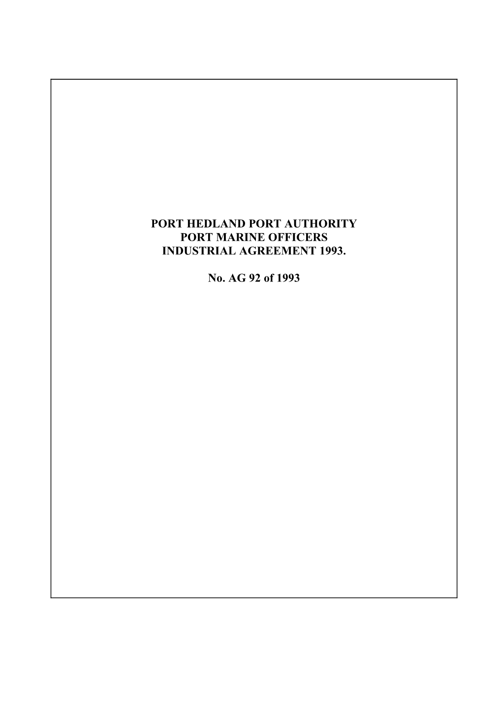 Port Hedland Port Authority Port Marine Officers Industrial Agreement 1993