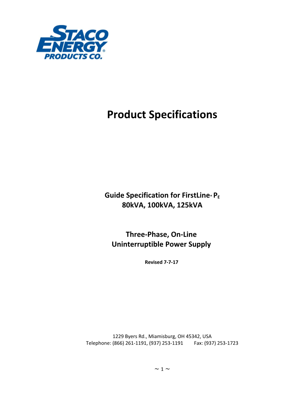 Guide Specification for Firstline PE