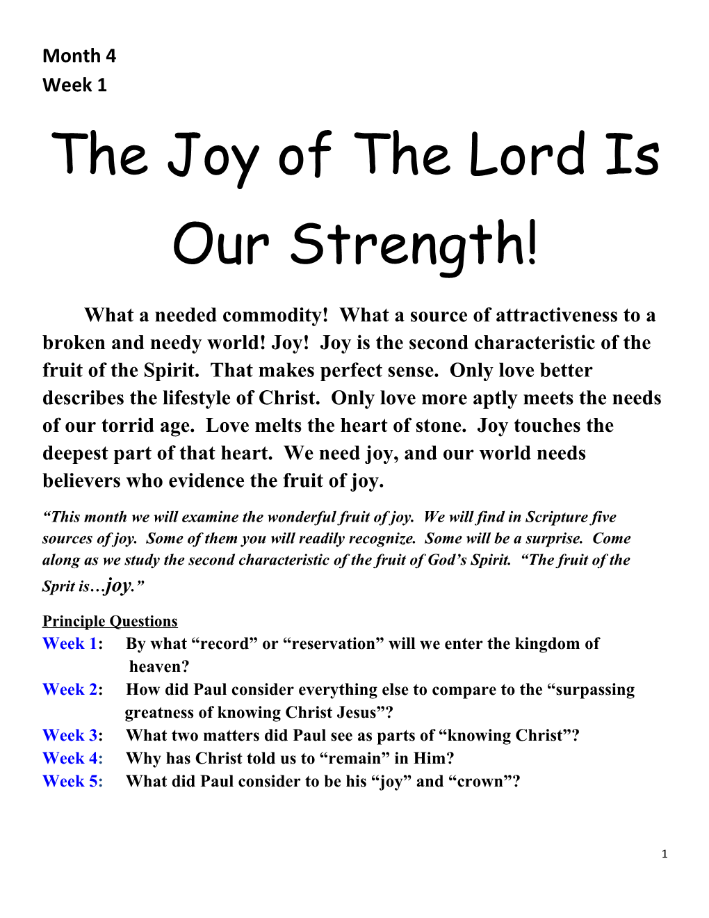 The Joy of the Lord Is Our Strength!