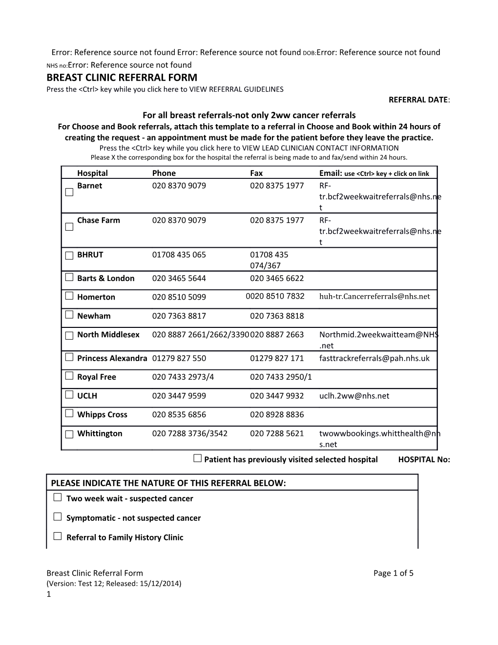 Breast Clinic & 2 Week Referral Form