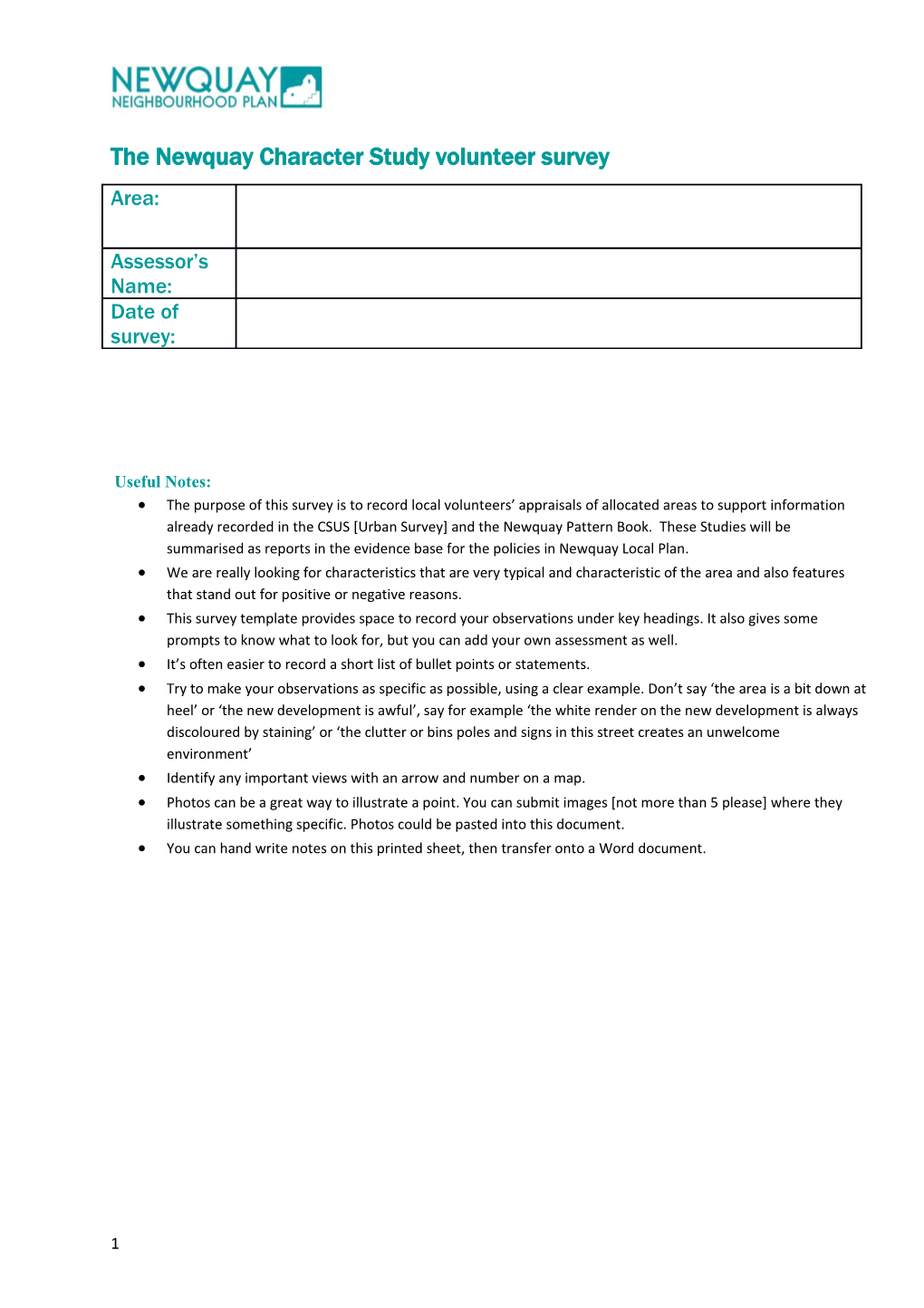 The Newquay Character Study Volunteer Survey