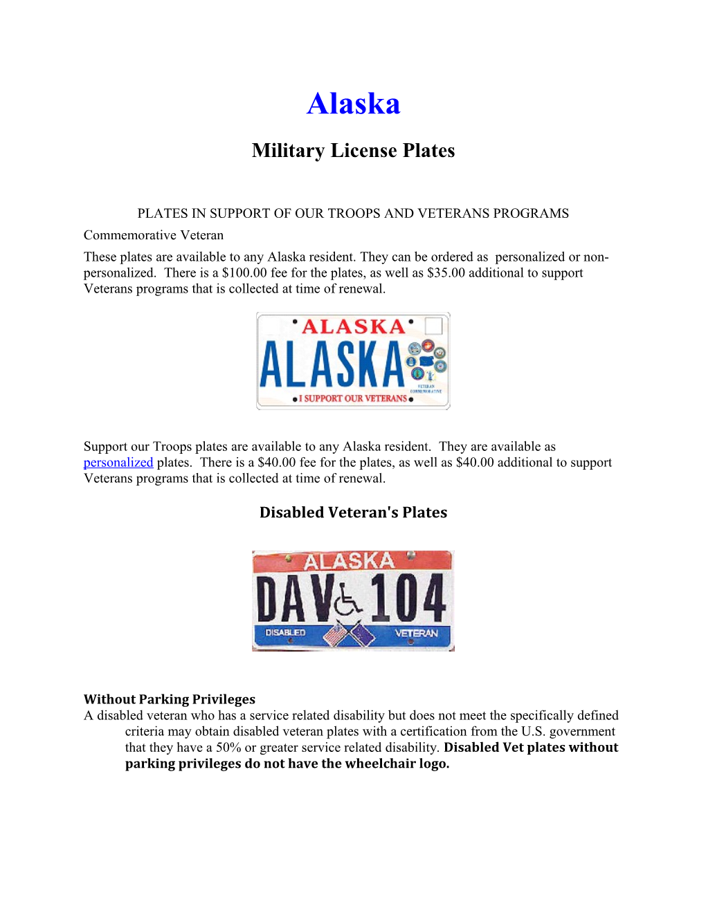 Plates in Support of Our Troops and Veterans Programs