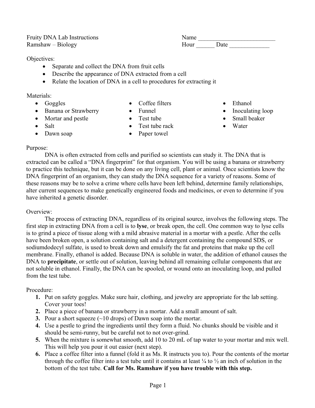 Banana DNA Lab Instructions