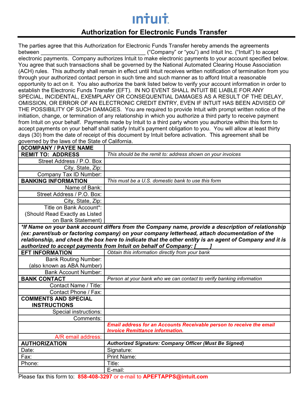 Authorization for Electronic Funds Transfer