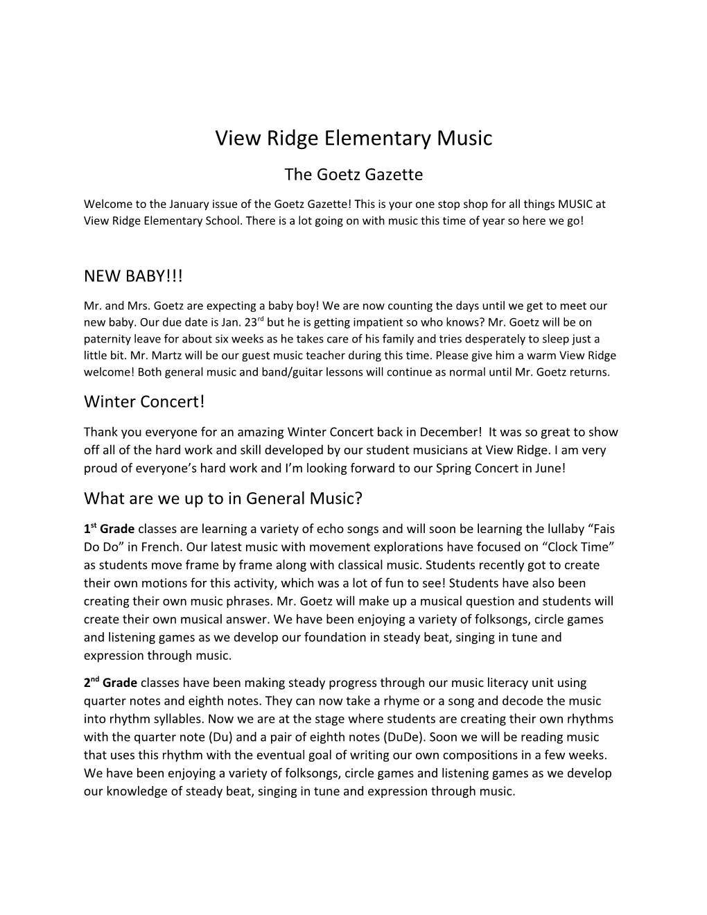 View Ridge Elementary Music