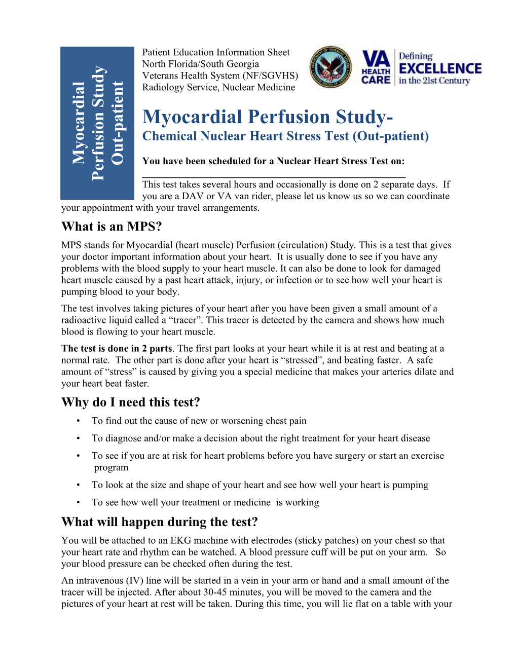 Myocardial Perfusion Study- Chemical Nuclear Heart Stress Test (Out-Patient)