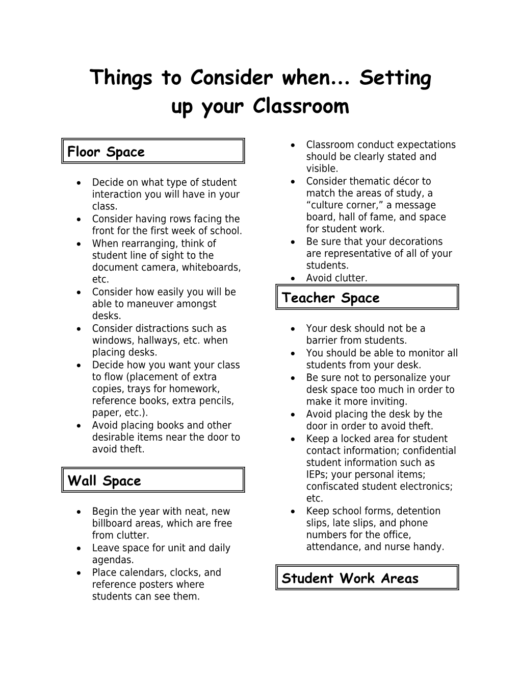 Self Directed Group Notes: Setting up Your Classroom