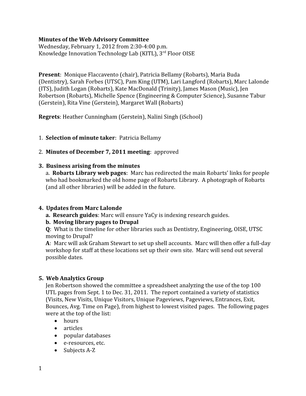 Minutes of the Web Advisory Committee