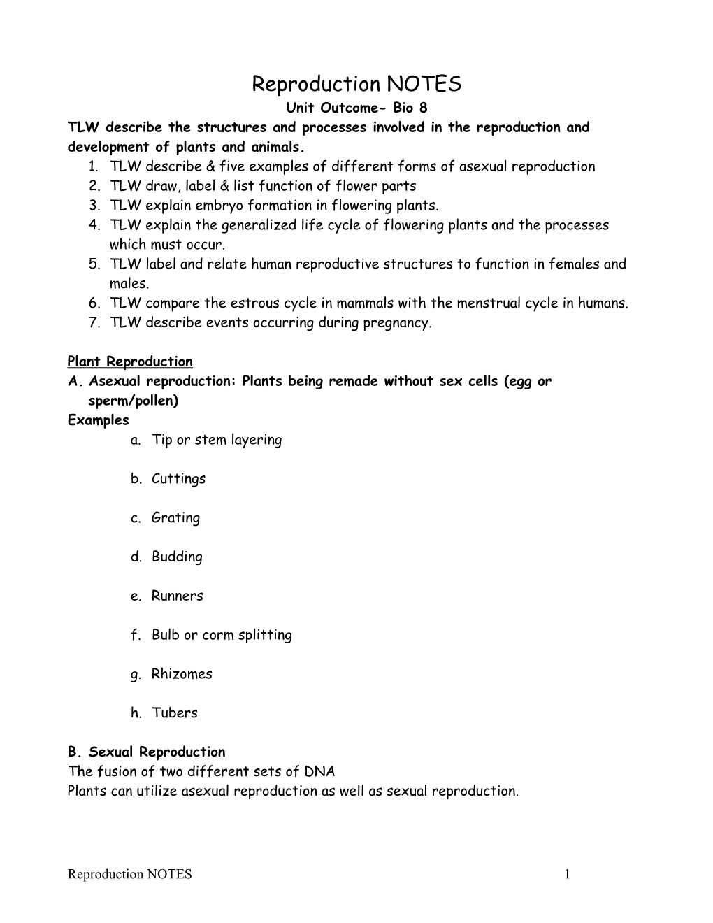 Unit Outcome- Bio 8