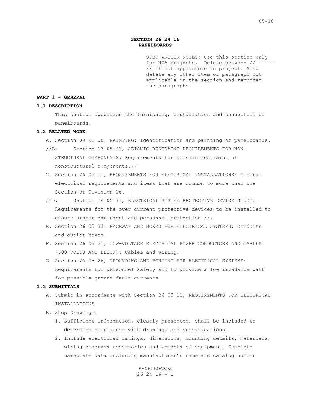 This Section Specifies the Furnishing, Installation and Connection of Panelboards