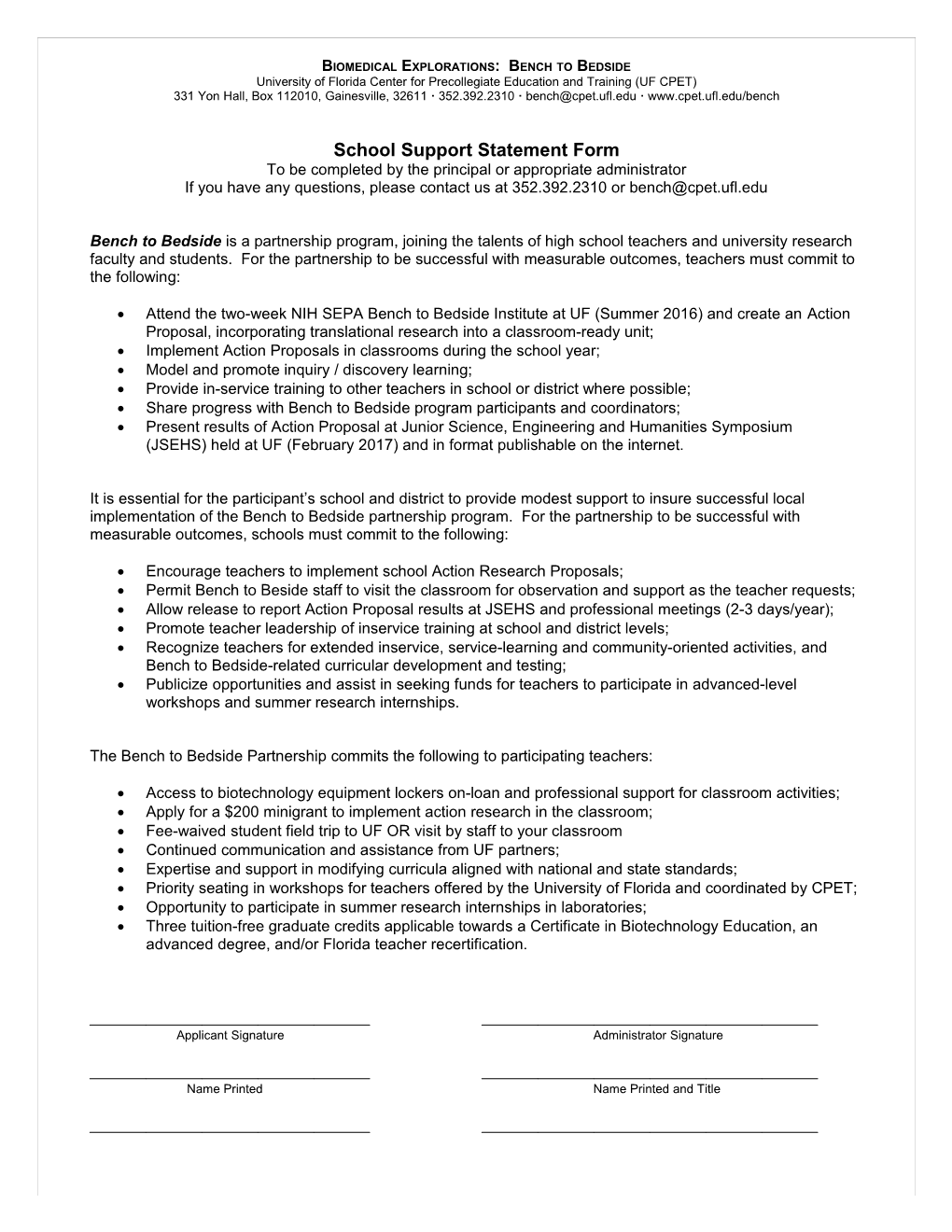 Support Statement Form