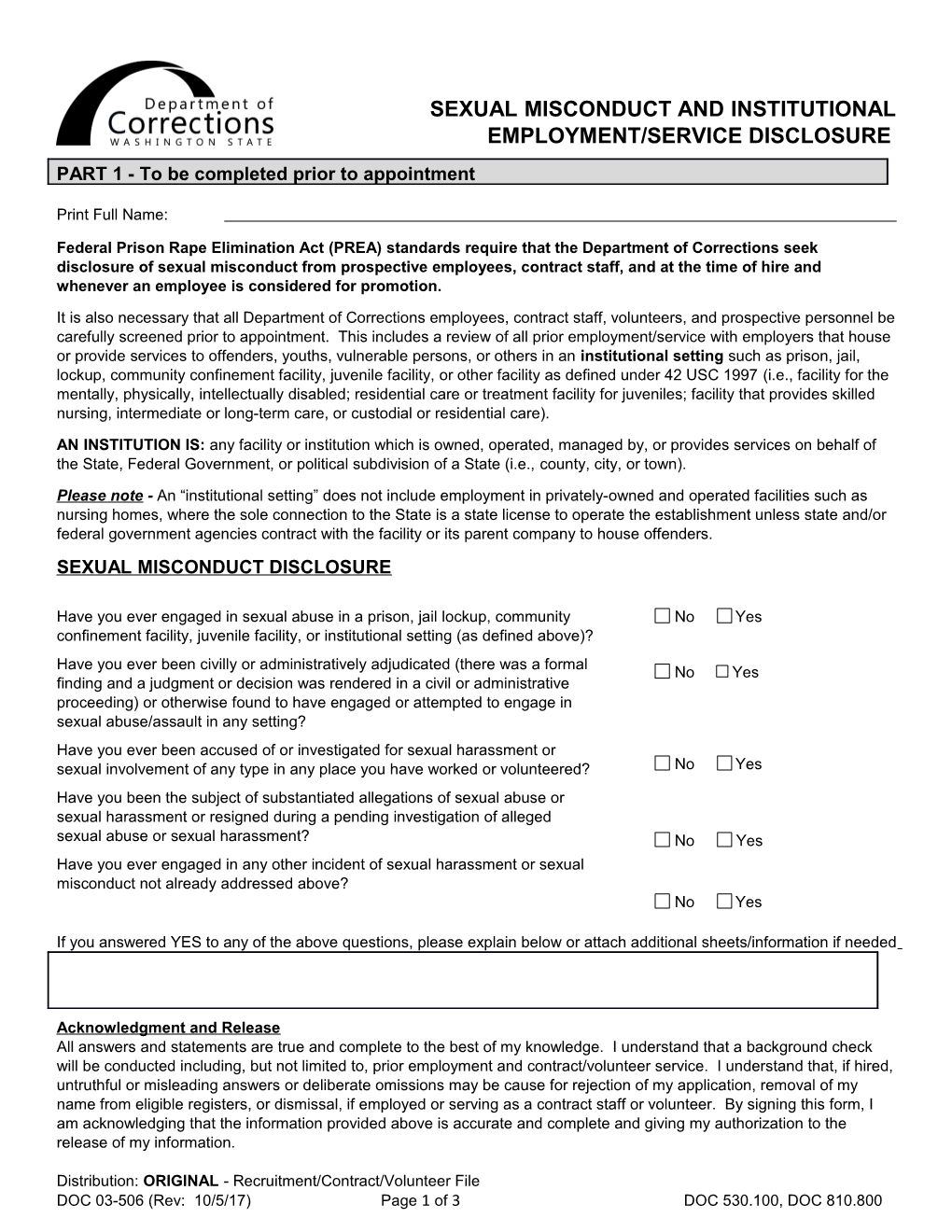 Sexual Misconduct and Institutional Employment/Service Disclosure